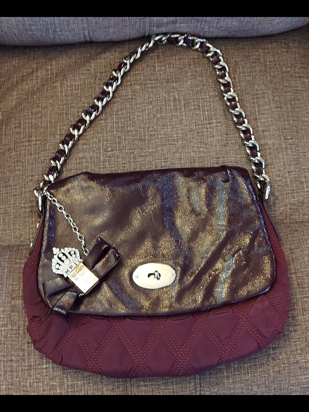 My Flat in London Metallic Plum and Deep Wine Chain-Trim Shoulder Bag